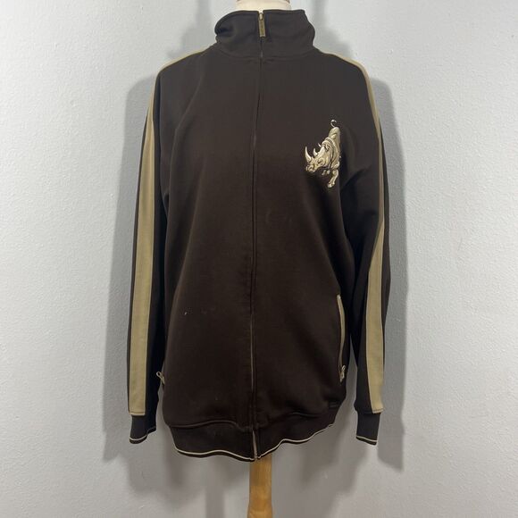 Ecko Untld Track Jacket Mens M Brown Rhino Patch Grunge Skate Y2K - Picture 1 of 10